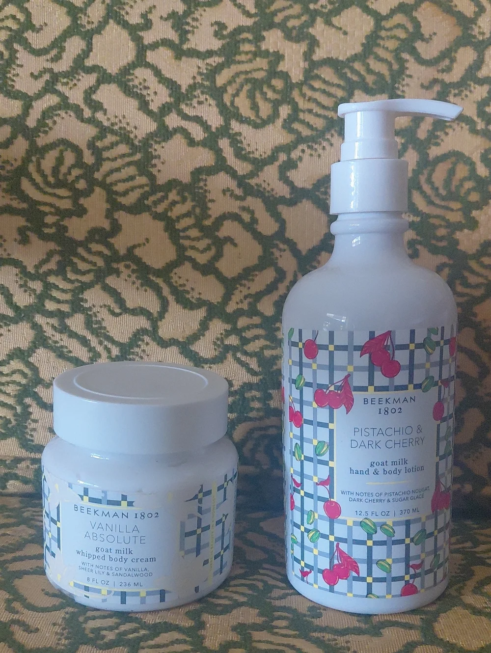Beekman 1802 Pitashio/Cherry Lotion, & Vanilla ABSOLUTE Goat MILK Body Cream Duo